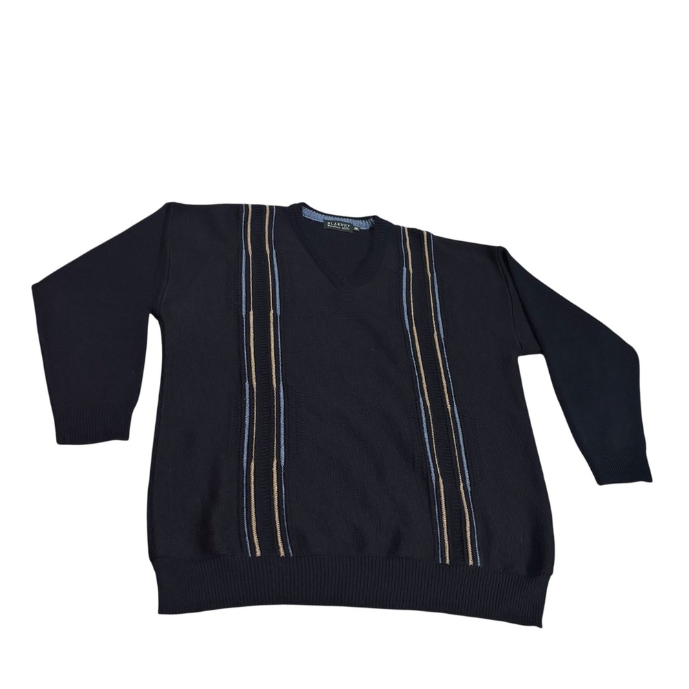 Blarney‎ Woolen Mills XXL Mens V-Neck Wool Acrylic Blend Knit Sweater Striped